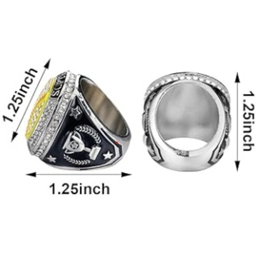 Softball Championship Style Ring Silver Tone Rhinestone with Chain and Stand - Picture 3 of 5